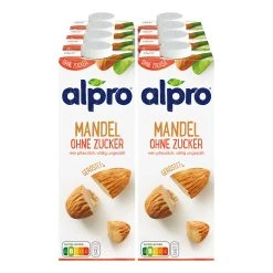 Alpro Mandeldrink Geröstet Ohne Zucker 1 Liter, 8er Pack