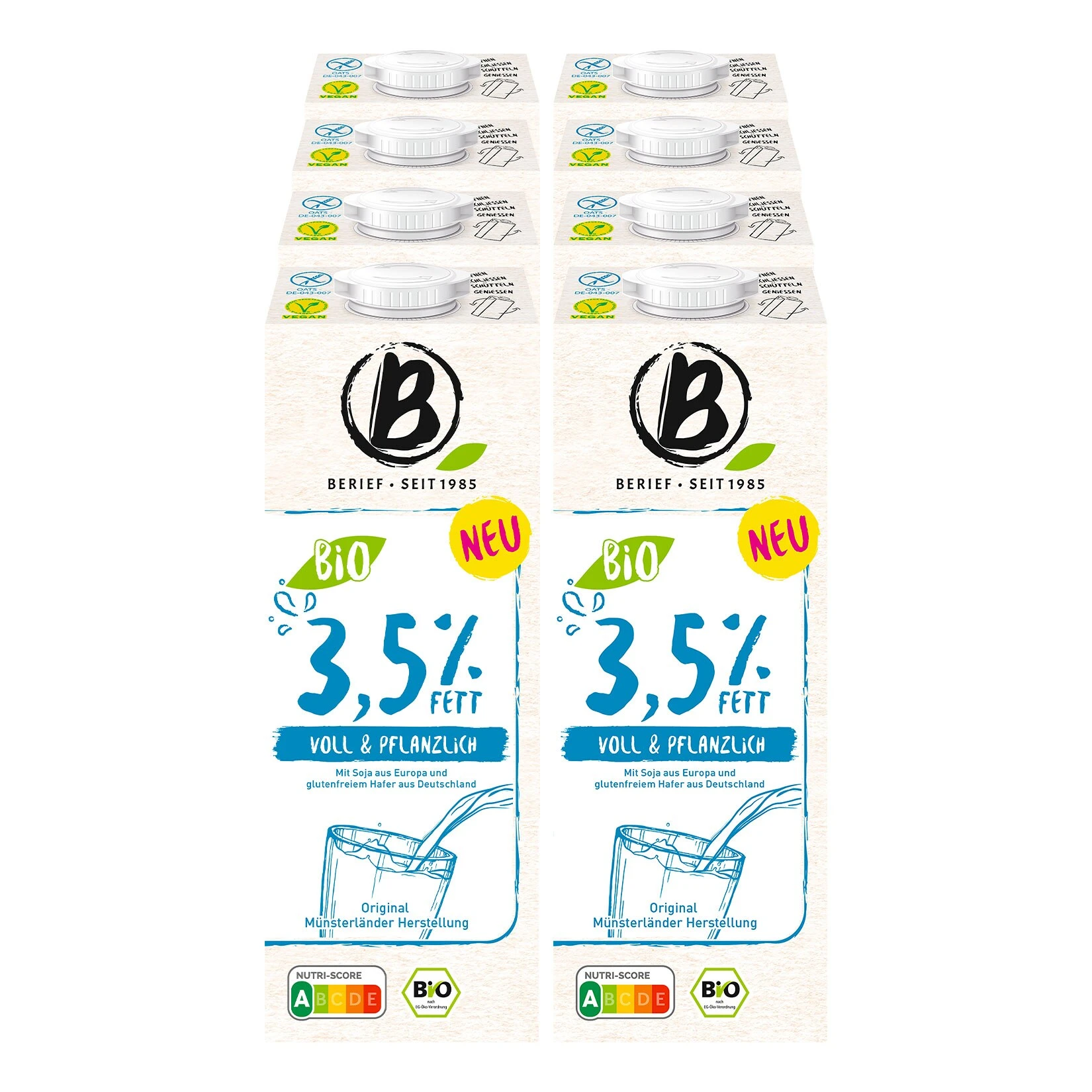 Berief Bio Drink 3,5% Fett - Voll & Pflanzlich 1 Liter, 8er Pack 3 Berief Bio Drink 3,5% Fett - Voll & Pflanzlich 1 Liter, 8er Pack